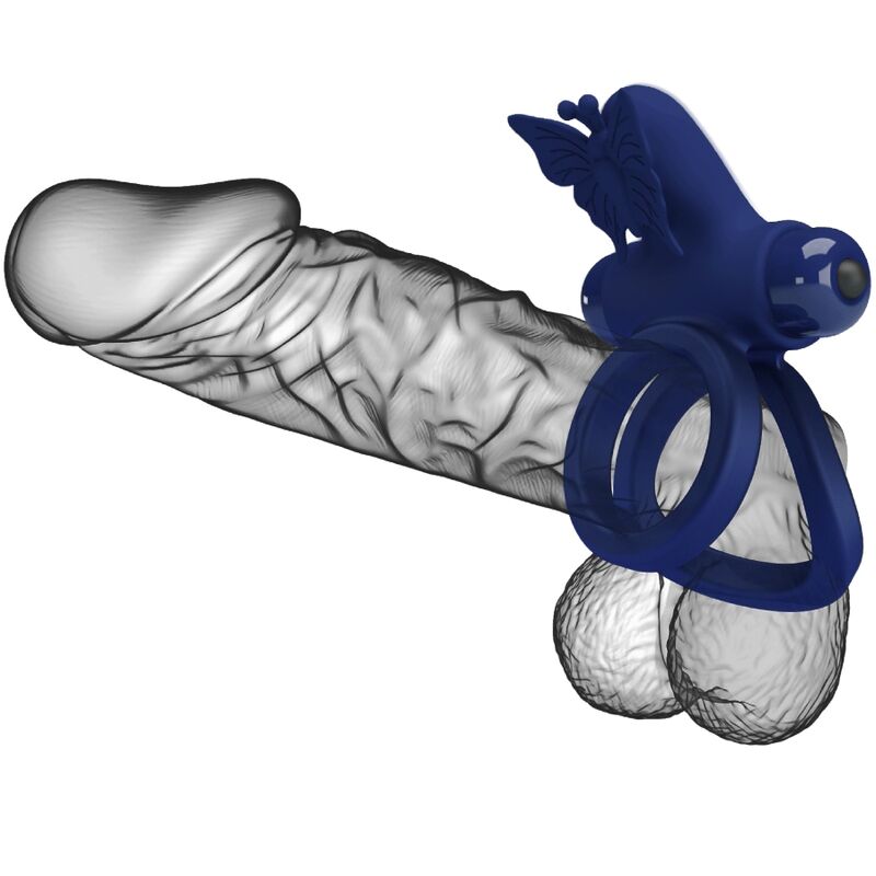 Jamele Double Ring with Vibration &amp; Blue Butterfly Stimulator