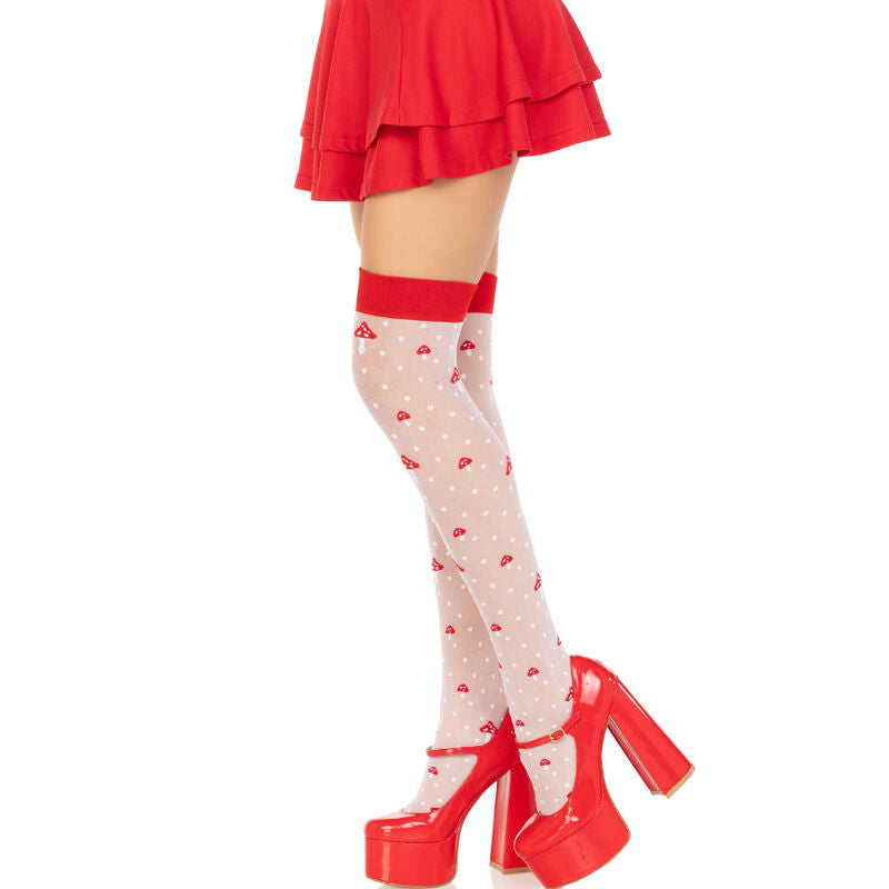 Red/white mushroom knee-high socks
