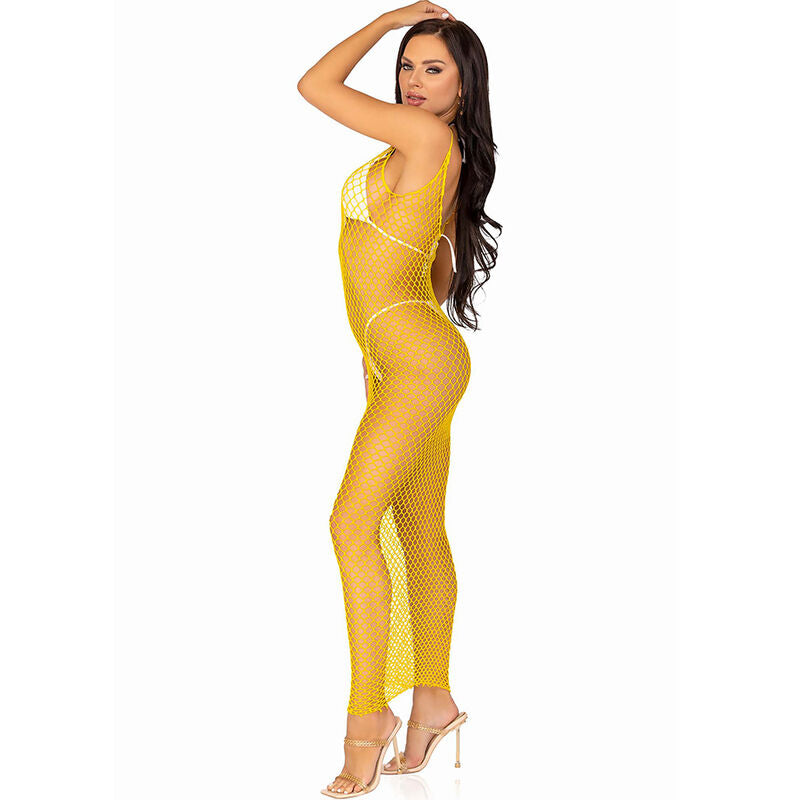 Vestido de rejilla largo amarillo talla unica