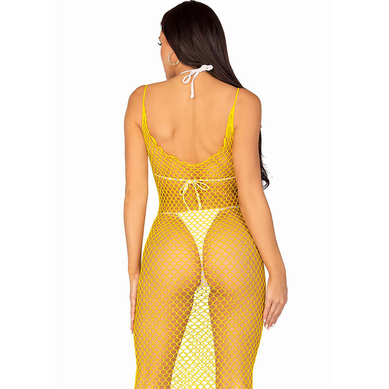 Vestido de rejilla largo amarillo talla unica