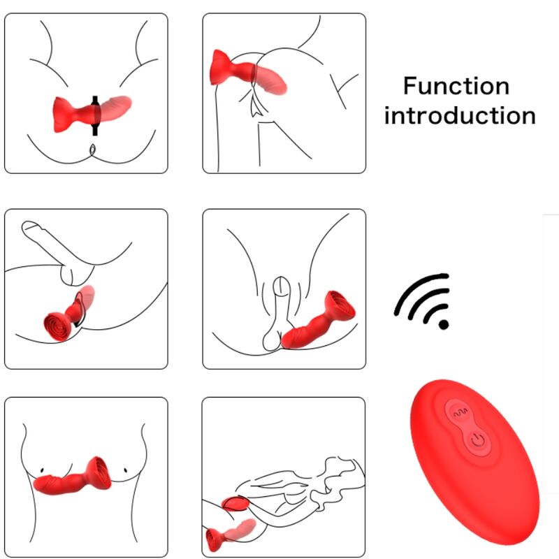 Extreme Bloom Pink Vibrator and Red Remote Control Anal Plug