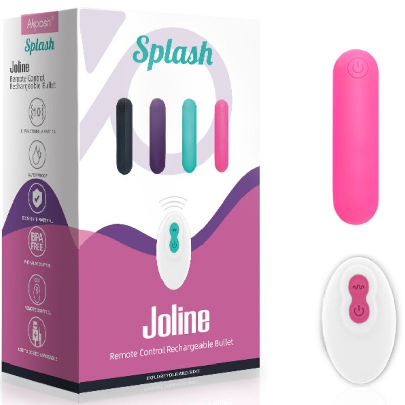 Splash joliene bullet vibrator remote control silicone 10 vibrations 65 x 15 cm pink