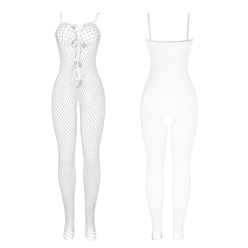 SUBBLIME - 951740 WHITE MESH BODYSTOCKING WITH KNOTS IN CROUCH, ONE SIZE