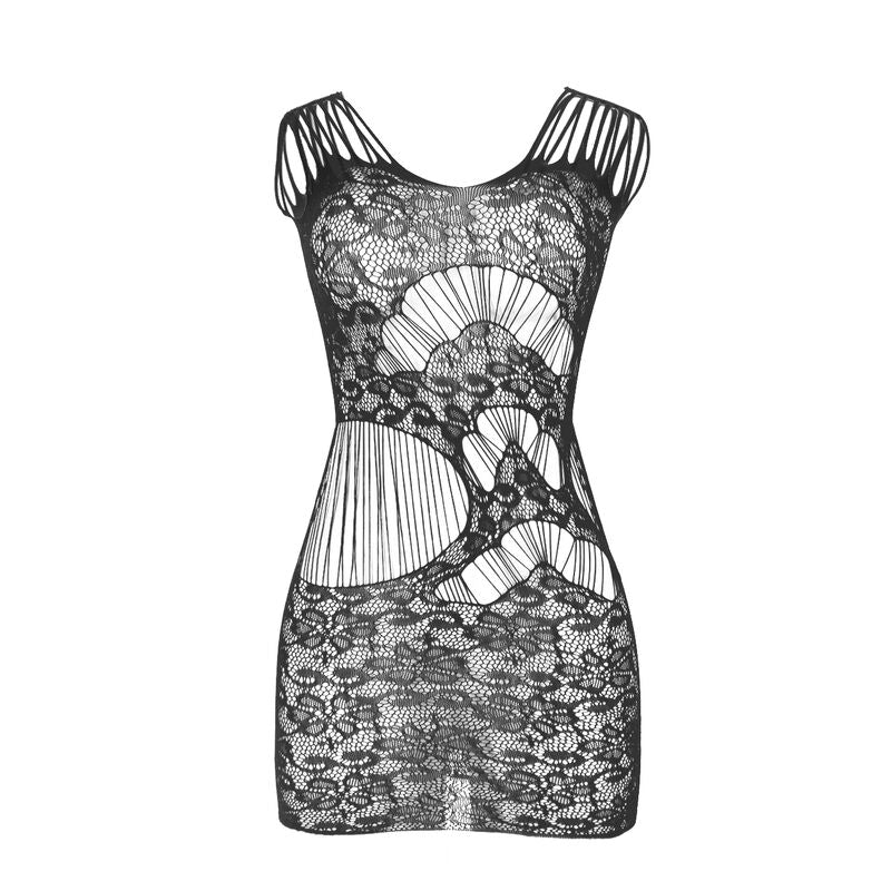 951771 long open back dress with black fishnet one size