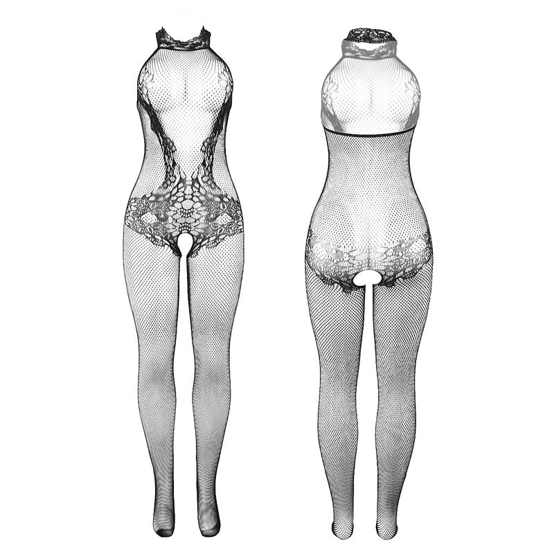 SUBBLIME - 951801 MESH AND LACE BODYSTOCKING WITHOUT COVER, HIGH NECK, BLACK, ONE SIZE