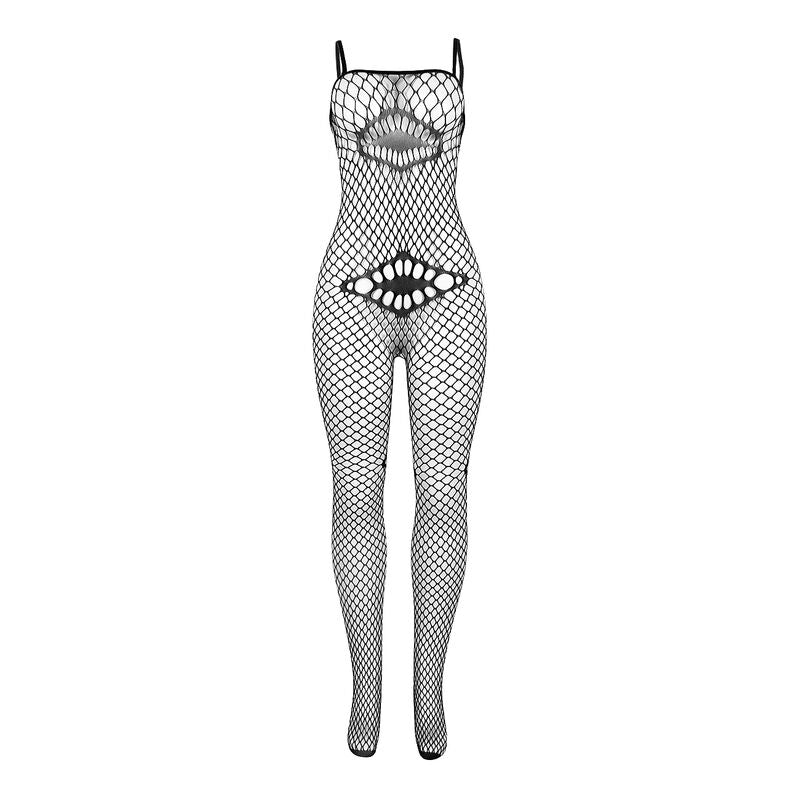 SUBBLIME - 952112 Fishnet Bodystocking with Details on Chest and Stomach, Black, One Size