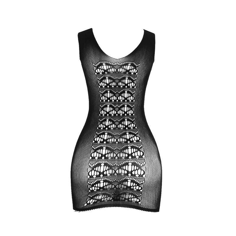 952167 black elastic mesh short dress one size