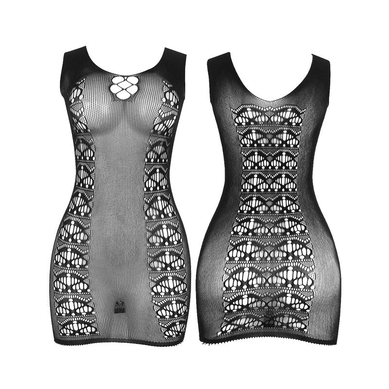 952167 black elastic mesh short dress one size