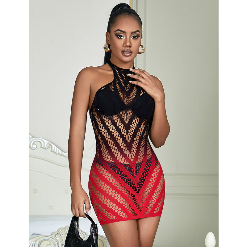 SUBBLIME - 952242 Red and Black Gradient Elastic Mesh Dress, One Size