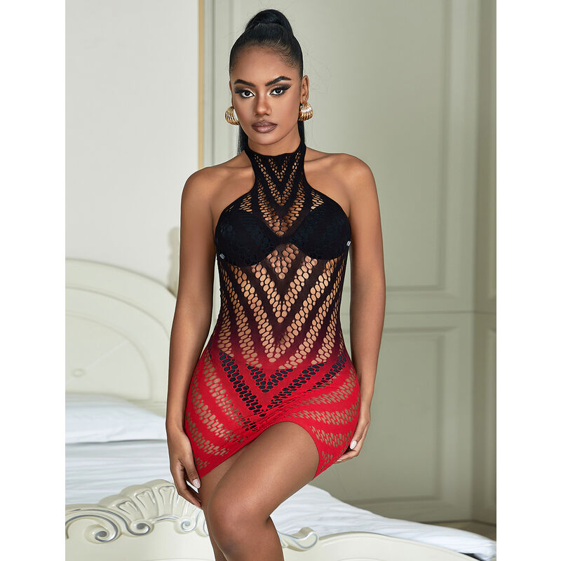 SUBBLIME - 952242 Red and Black Gradient Elastic Mesh Dress, One Size