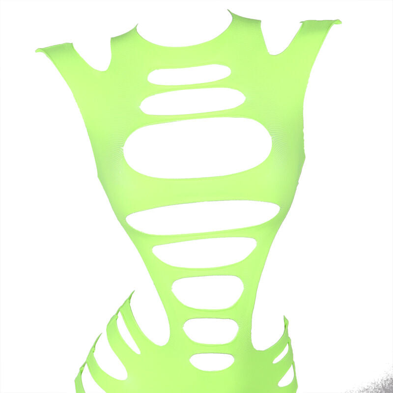 952280 elastic fishnet dress long sleeves green one size