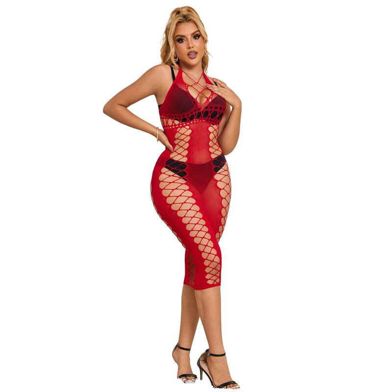 SUBBLIME - 952327 RED MESH LONG DRESS ONE SIZE