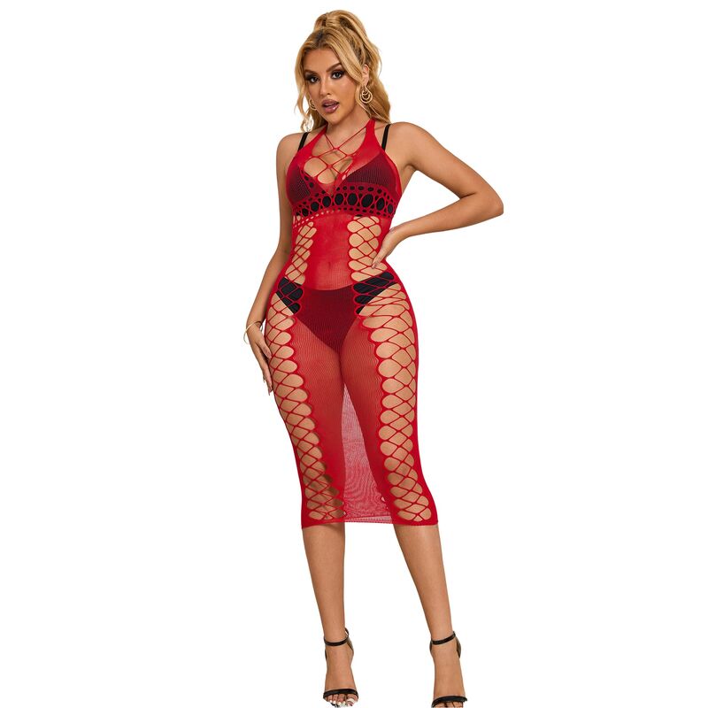 SUBBLIME - 952327 RED MESH LONG DRESS ONE SIZE