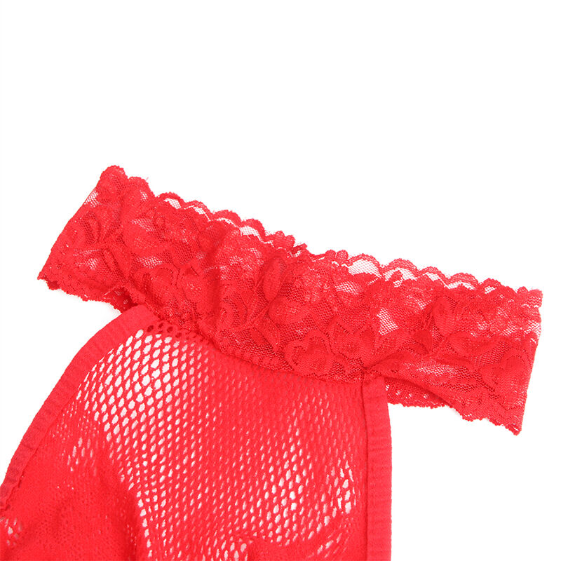 952372 fishnet and lace bodystocking without fur high neck red one size