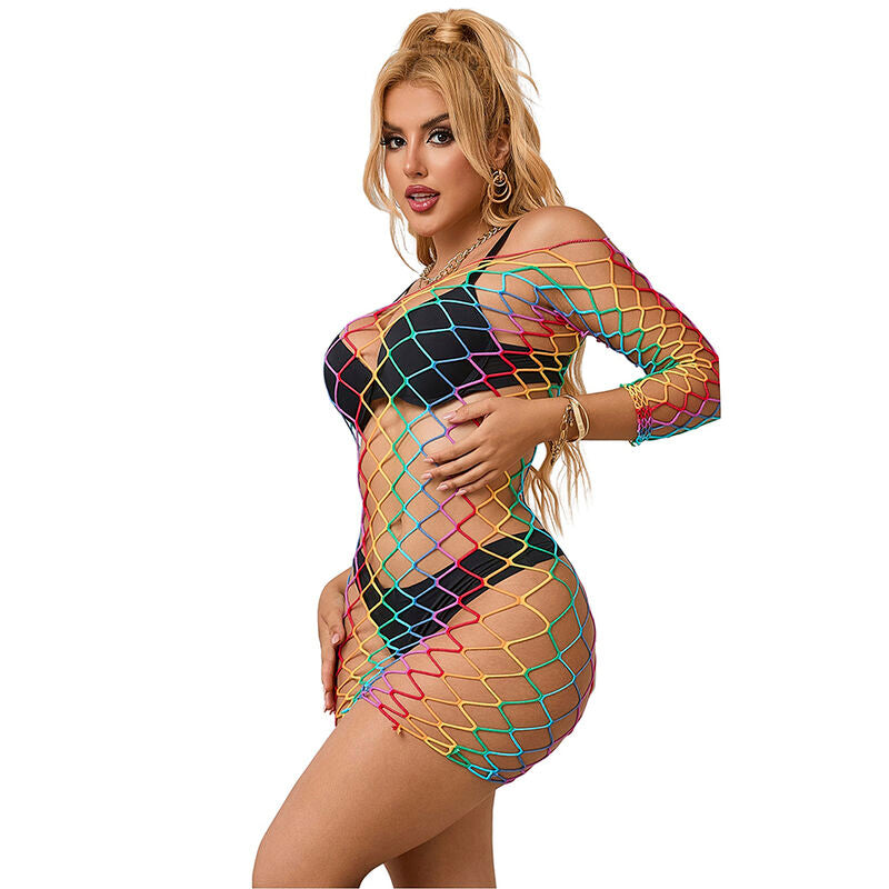 SUBBLIME - 952426 RAINBOW LONG-SLEEVED MESH DRESS ONE SIZE