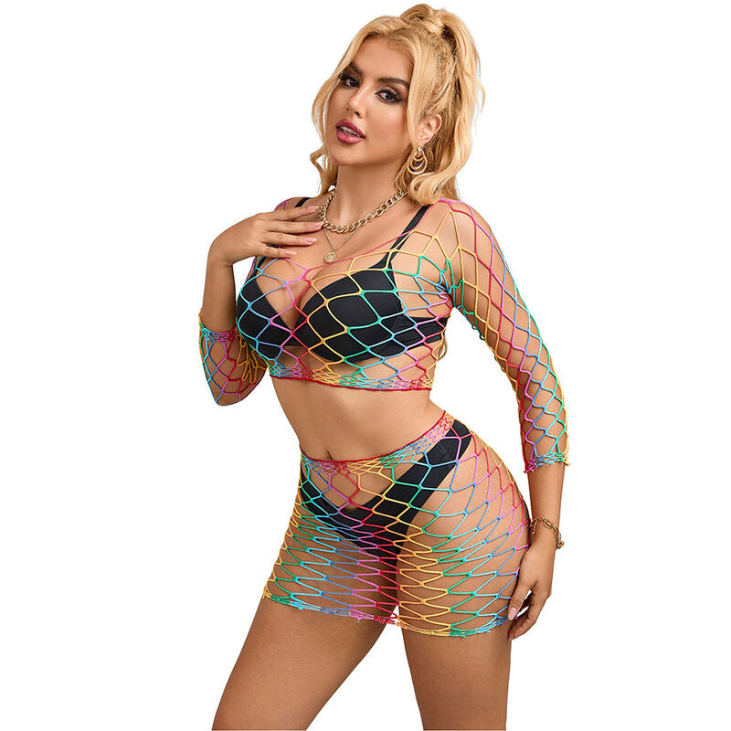 SUBBLIME - 952440 2-PIECE RAINBOW LONG-SLEEVED FISHNET SET ONE SIZE