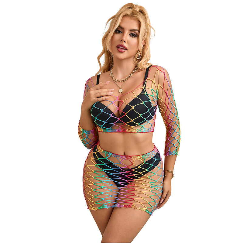 SUBBLIME - 952440 2-PIECE RAINBOW LONG-SLEEVED FISHNET SET ONE SIZE