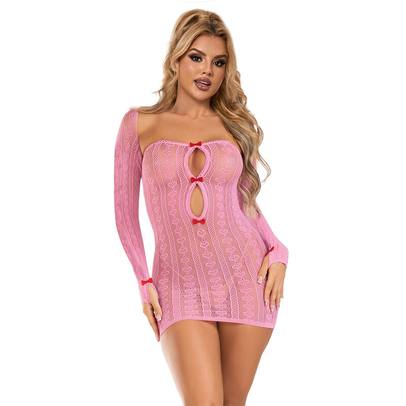 952471 pink fishnet dress one size