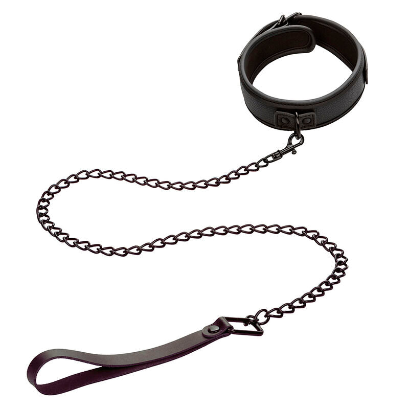 Nocturnal black adjustable leather collar and leash