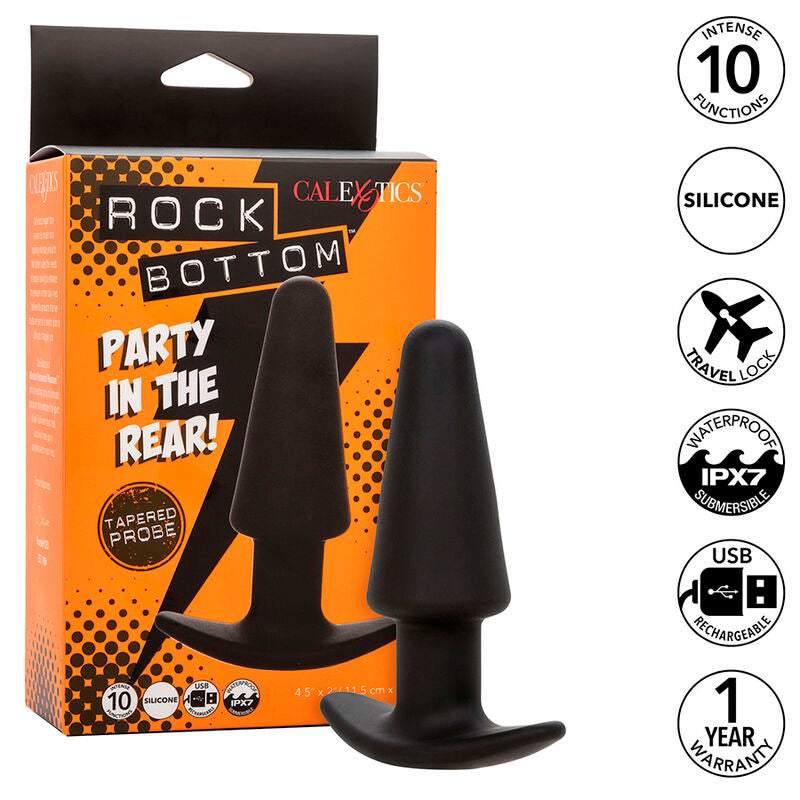 Rock bottom tapered anal plug 10 vibrations black silicone