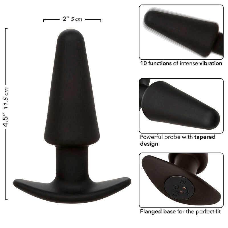 Rock bottom tapered anal plug 10 vibrations black silicone