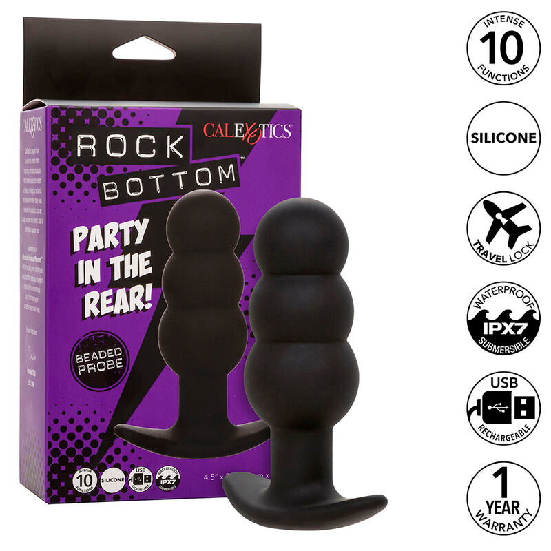 Rock bottom beaded anal plug 10 vibrations black silicone