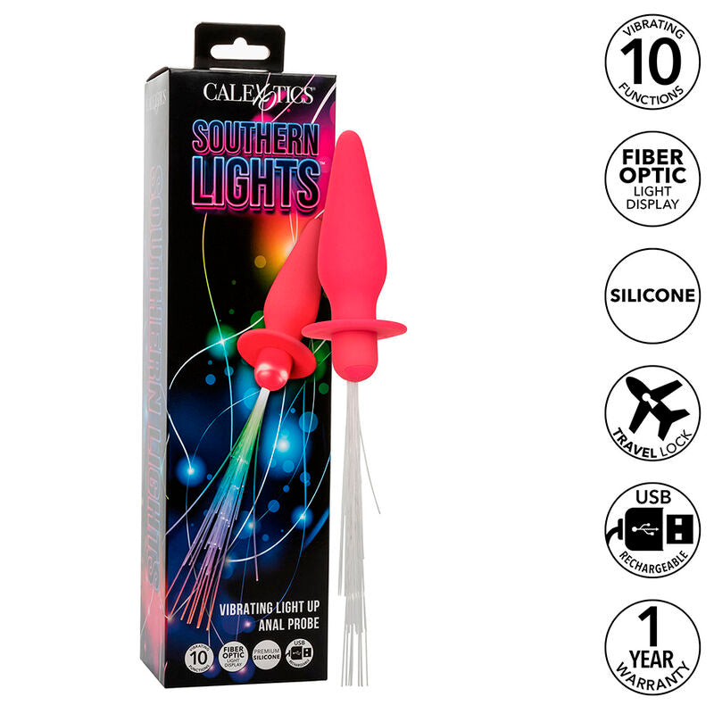 Southern lights light up anal plug 10 vibrations pink silicone