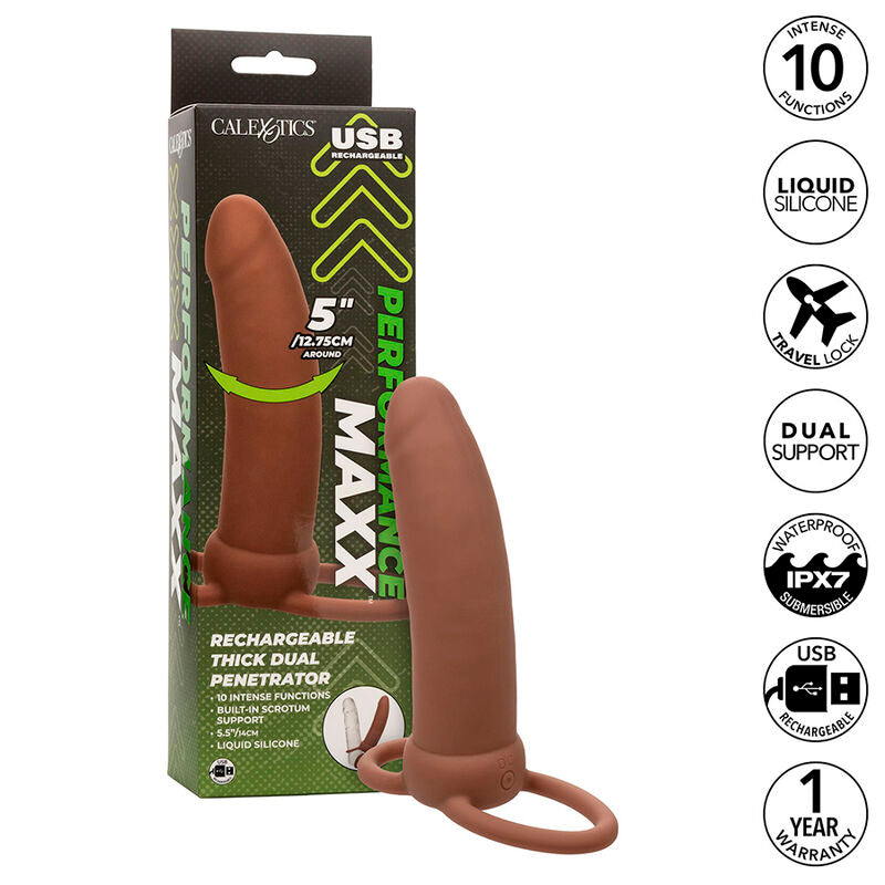 Maxx Thick Double Penetrator 10 Vibrations Brown