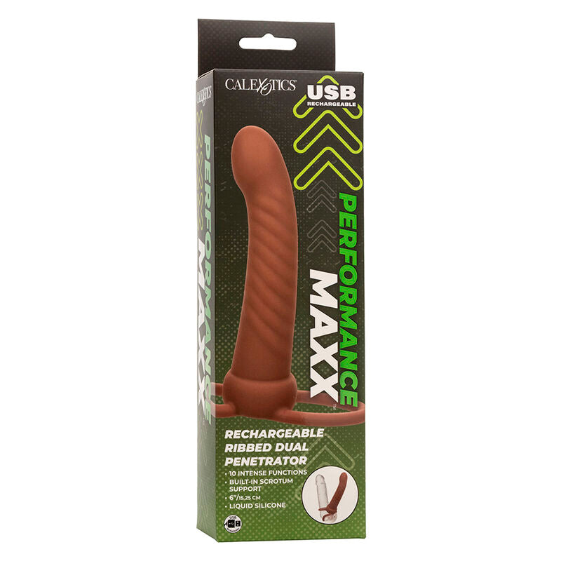 Maxx Ribbed Double Penetrator 10 Vibrations Brown