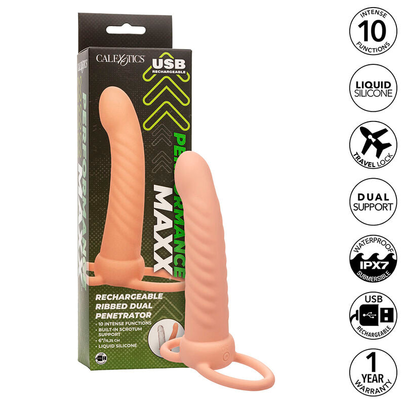 Maxx Double Ribbed Penetrator 10 Vibrations Flesh