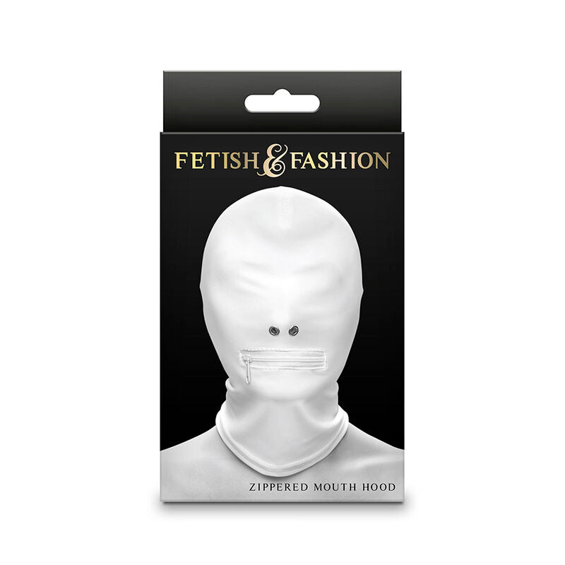 Fetish &amp; fashion hood closed mouth with zipper white nylon
