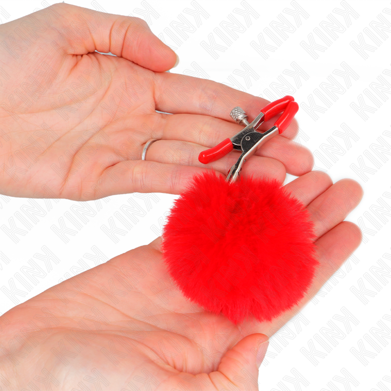 Red faux fur ball clip 6 cm