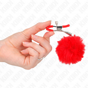 Red faux fur ball clip 6 cm