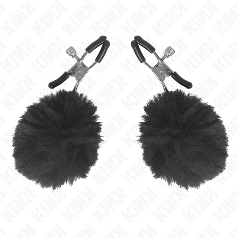 Black faux fur ball clip 6 cm