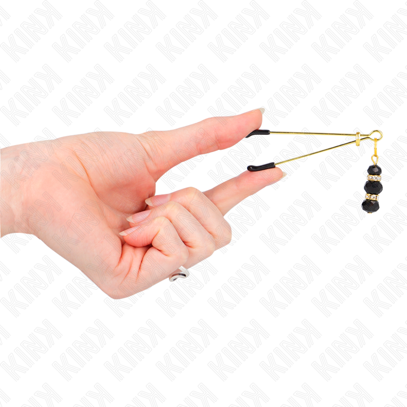 Fine gold nipple clamps with 3 black glass beads 7 cm