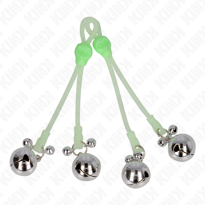 Skull Light Up Nipple Clamps with Adjustable Bell Ring Green/Silver