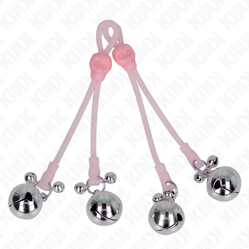 KINK - LIGHT-UP SKULL TELEPHONE CLIPS WITH RING AND ADJUSTABLE BELLS, PINK/SILVER
