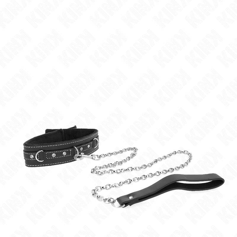 PVC leather collar with belt 105 cm rhinestone rivet 41.5 x 4 cm