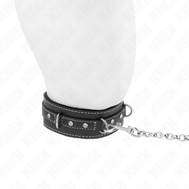 PVC leather collar with belt 105 cm rhinestone rivet 41.5 x 4 cm