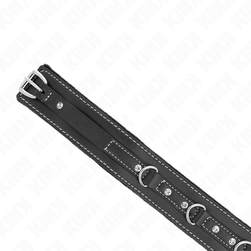 PVC leather collar with belt 105 cm rhinestone rivet 41.5 x 4 cm