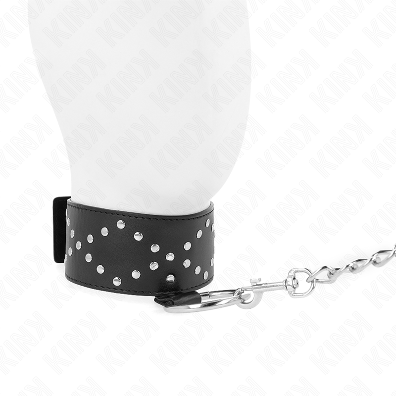KINK - 65 CM COLLAR WITH LEASH AND SILVER STUDS, MODEL 3, ADJUSTABLE 36-43 CM X 5 CM