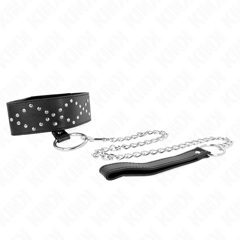 65 cm collar with leash with silver studs model 3 adjustable 36-43 cm x 5 cm