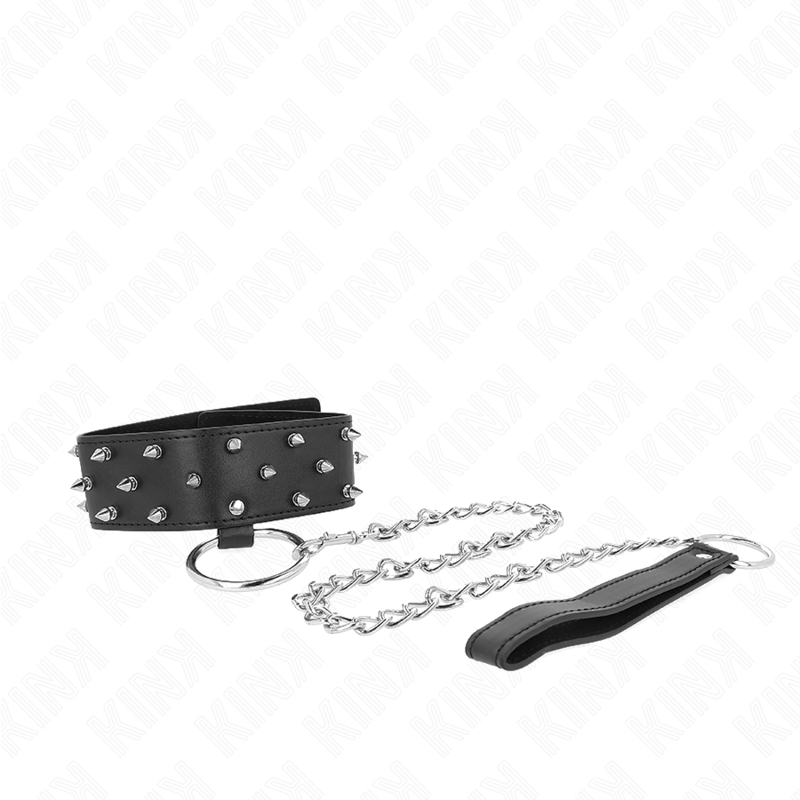 KINK - COLLAR WITH LEASH 65 CM WITH SILVER STUDS MODEL 5 ADJUSTABLE 36-43 CM X 5 CM