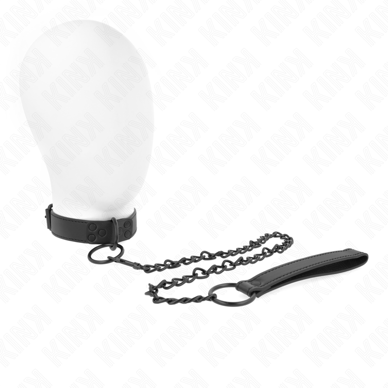 Collar with dark leash 65 cm adjustable 37-54 cm x 3 cm