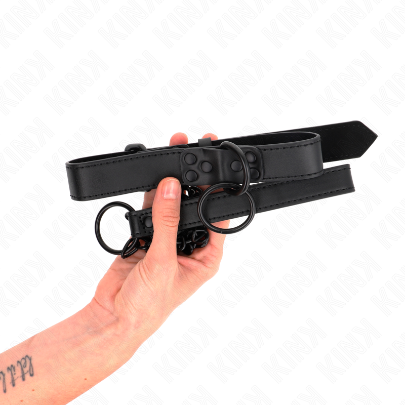 Collar with dark leash 65 cm adjustable 37-54 cm x 3 cm