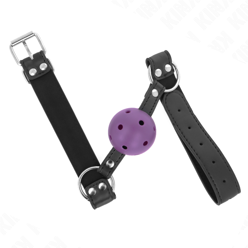 Bâillon Ball Gag Respirant 4 cm Double Rivet Ajustable - Kink