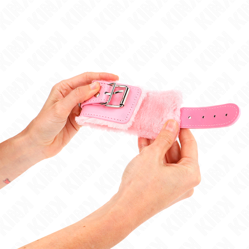 Pink fur lined wrist rests with adjustable pink belt 17-29 cm x 6 cm