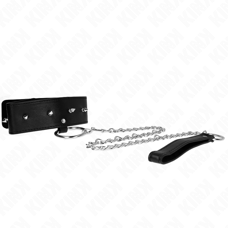KINK - 65 CM COLLAR WITH LEASH AND SILVER STUDS, MODEL 2, ADJUSTABLE 36-43 CM X 5 CM