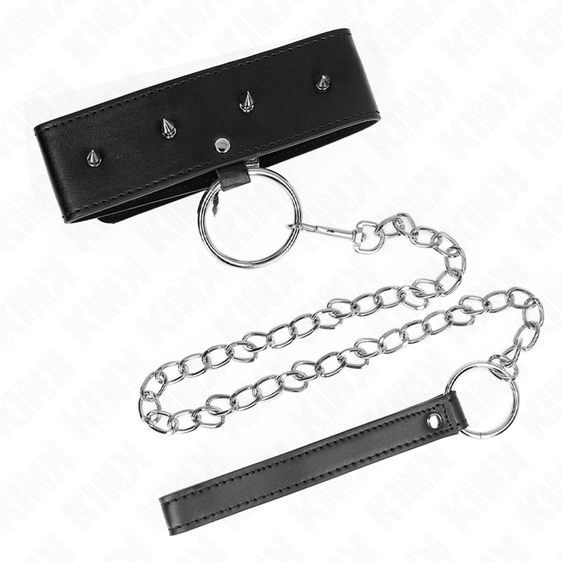 KINK - 65 CM COLLAR WITH LEASH AND SILVER STUDS, MODEL 2, ADJUSTABLE 36-43 CM X 5 CM