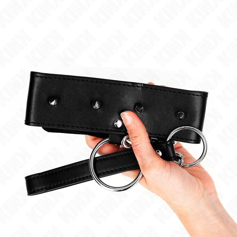 KINK - 65 CM COLLAR WITH LEASH AND SILVER STUDS, MODEL 2, ADJUSTABLE 36-43 CM X 5 CM